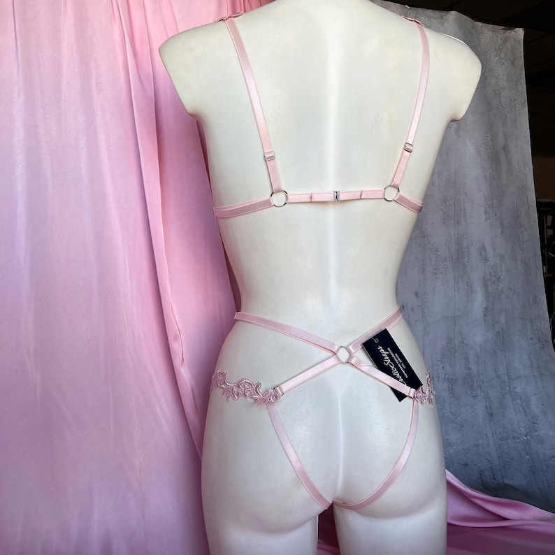 Cupless lingerie Open cup bra Bridal Body harness - BLOOM White harness strappy lingerie. Honeymoon lingerie Plus size harness Cage bras