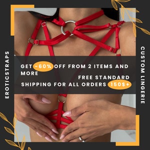 Großer Abverkauf Schwarz Strappy Dessous BH und Panty Set LIA Handgefertigter Dessous Harness Sonderanfertigungen, verschiedene Farben Bild 2