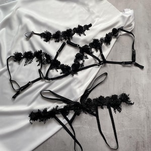 Cupless lingerie Open cup bra Bridal Body harness - BLOOM White harness strappy lingerie. Honeymoon lingerie Plus size harness Cage bras