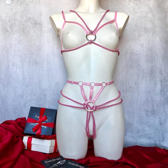 Pink Shibari Rope Lingerie Set - BONNY | Adult Lingerie Body Harness Fetish  Handmade Harness Self Bondage Mature - Etsy