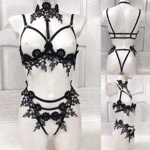 Open cupless cage bra - ORCHID |  Lace floral lingerie harness for women |  Choker necklace, Open cupless bra, Cage bralette, Underwire bra