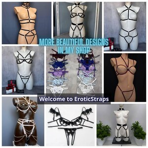 The image is a collage of various bra designs and lingerie items, including models wearing different types of straps and straps with various colors and patterns.