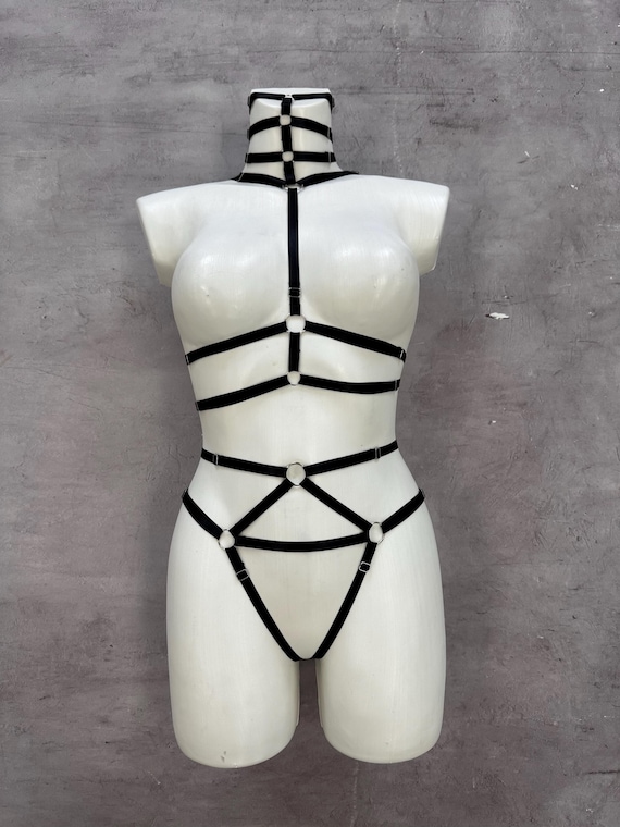 Black Strappy Lingerie Crotchless Harness Bra and Panty Set - LIA Handmade  Body Harness Custom Size | Freed 1-3 Days USA Delivery Mature - Etsy