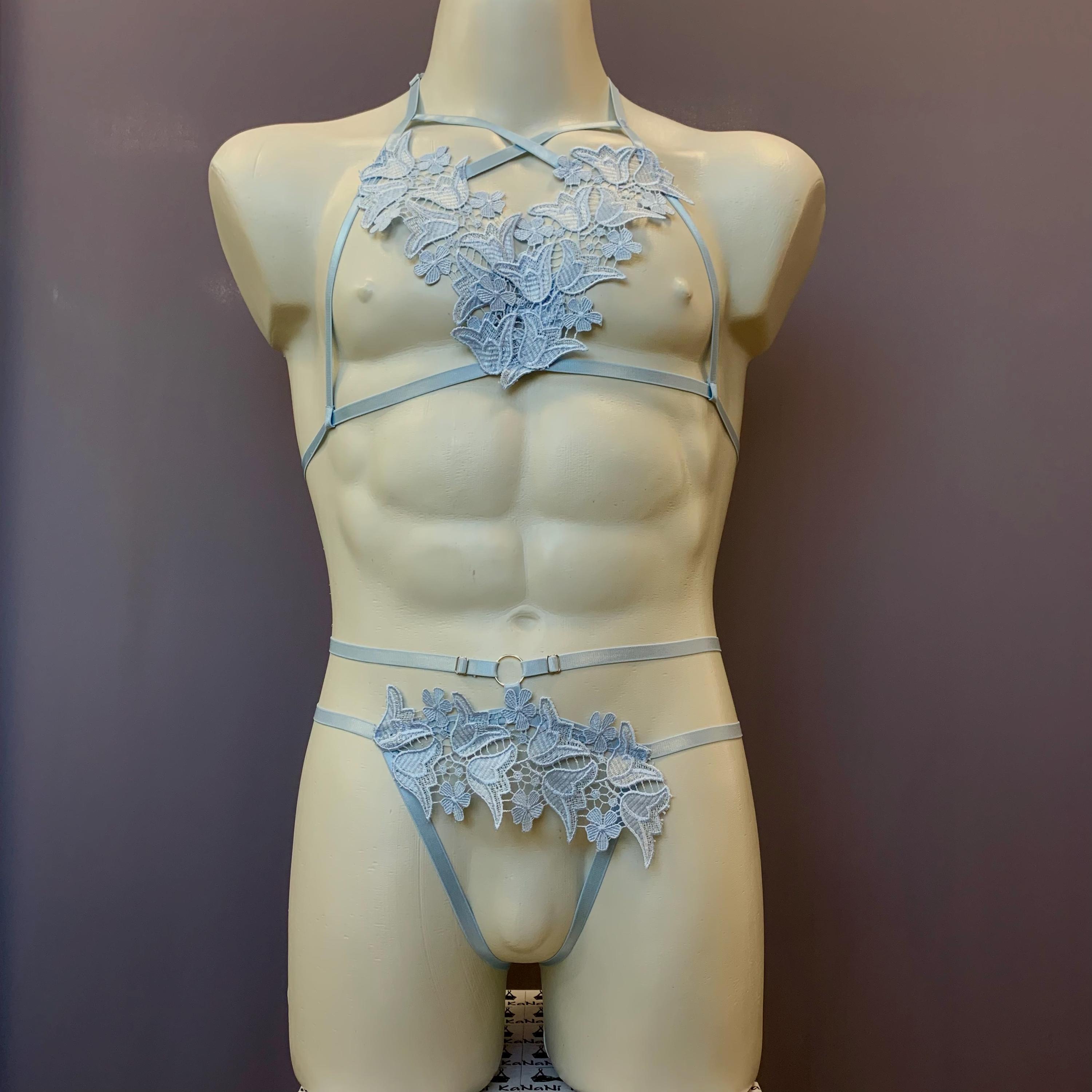 Sissy lingerie Male Plus size harness Lace floral Role play lingerie Jockstraps for men pants and straps top Chest men's harness Gay harness