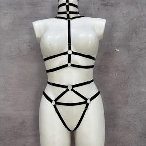 Black Sexy Cupless lingerie bra and crotchless panty set - LIA Custom size harness MATURE Free 3-4 day delivery USA Plus size bdsm body harness Transparent lingerie