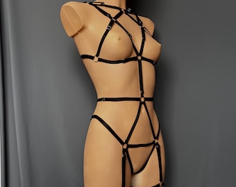 Black bondage harness - KET | Handmade lingerie harness for women and men Fetish lingerie in different colors Lingerie for sex