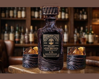 Personalized Retirement Whiskey Decanter Set Made in USA - Boss Colleague Mentor Gift - Unique Textured Barware - Handmade Keepsake