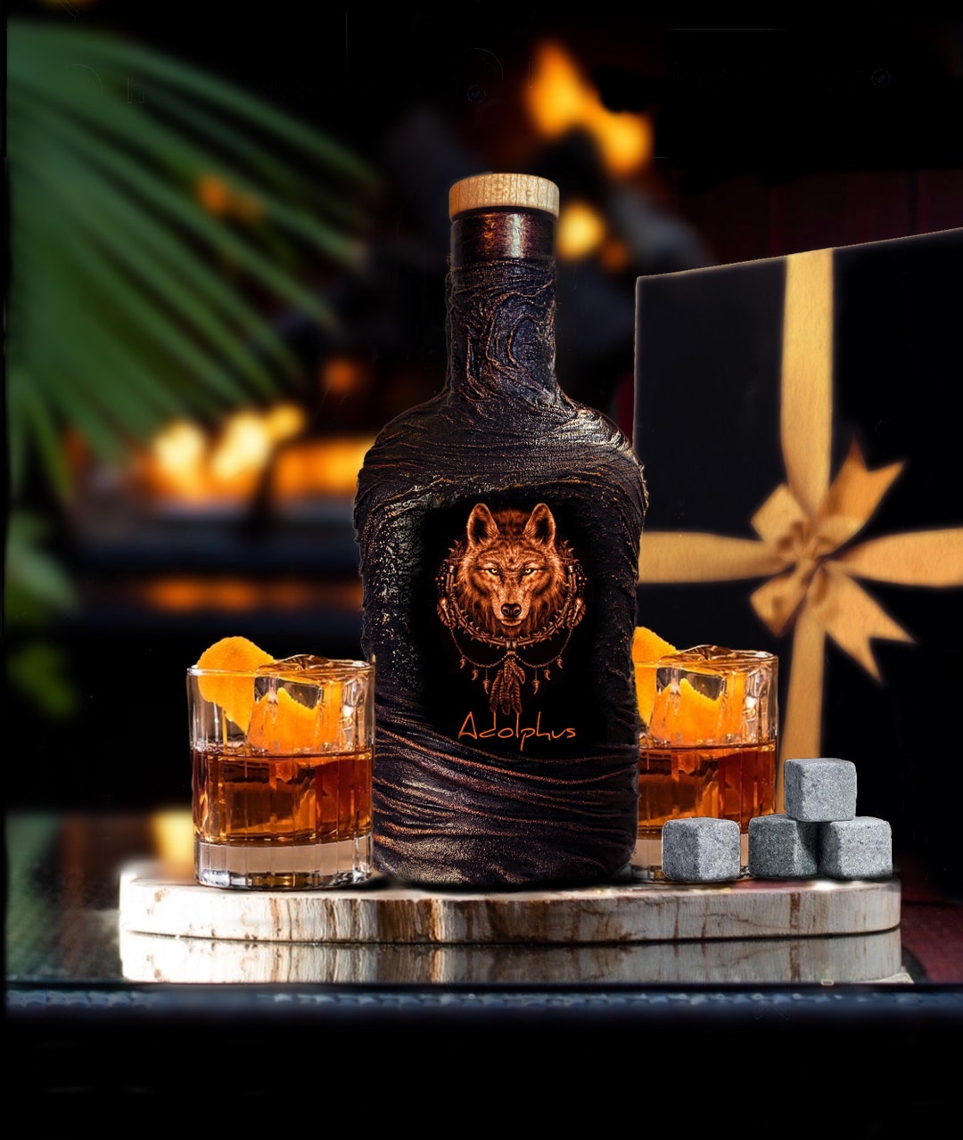 Wolf Personalized Hunting Whiskey Decanter Set With Gift Box/hunters