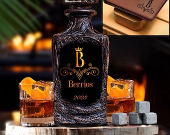 Personalized Monogram Whiskey Decanter Set Customized Wallet for Men with Gift Box-Custom Gift Home Bar-Unique Lava Design-Bar Gift Men Dad