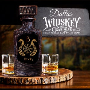 Personalized Viking Dragon Whiskey Decanter Set: Custom Stone Barware Gift