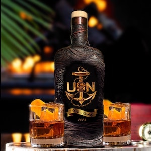 US Navy Personalized Whiskey Decanter Set with Gift Box Customized Serving Tray/US Army Scotch Glasses Army Dad Home Bar/Unique Lava Design