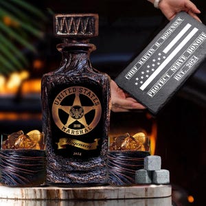 Personalized US Marshal Whiskey Decanter Set: Custom Police Officer Gift