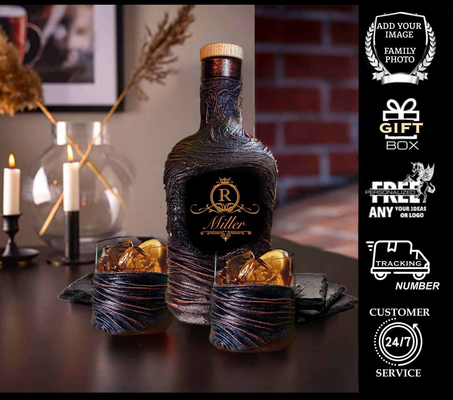 Personalized Monogram Whiskey Decanter Set With Gift Etsy