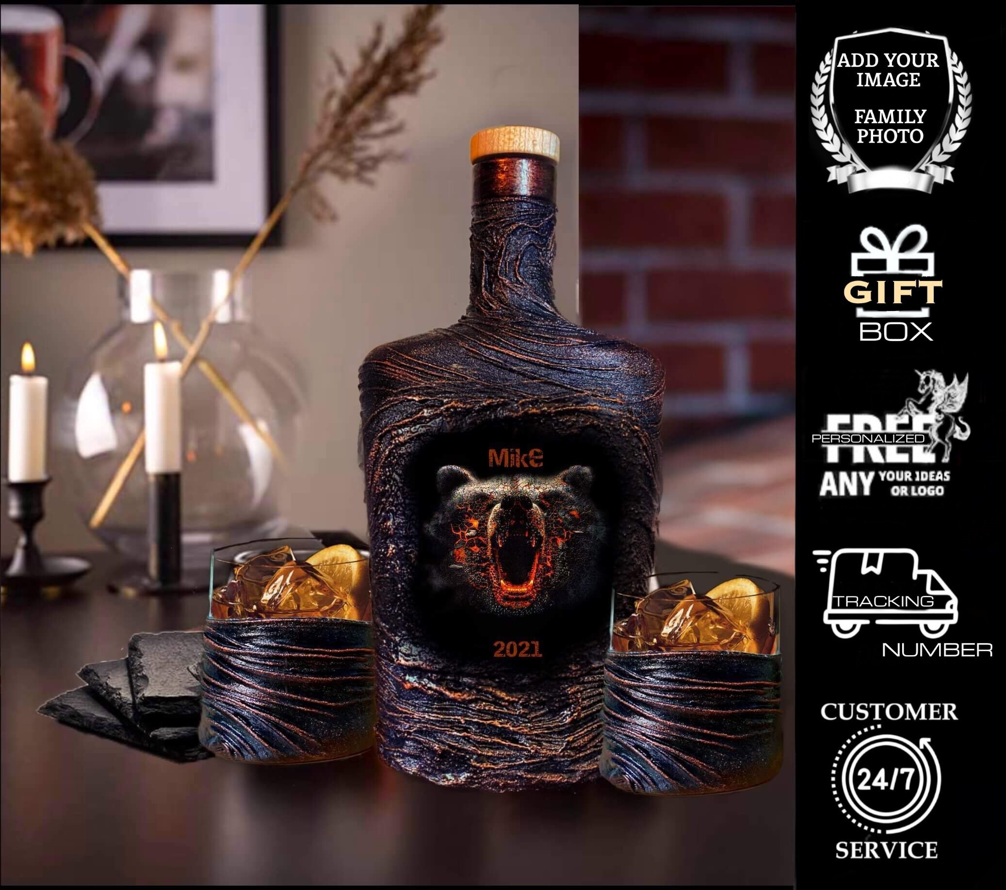 Bear Personalized Whiskey Decanter SetHunting Anniversary Etsy