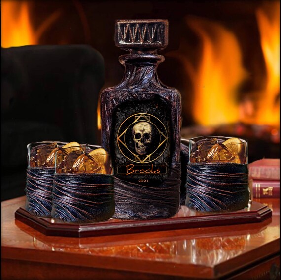 Skull Personalized Whiskey Decanter Sethome Bar Custom Scotch Etsy
