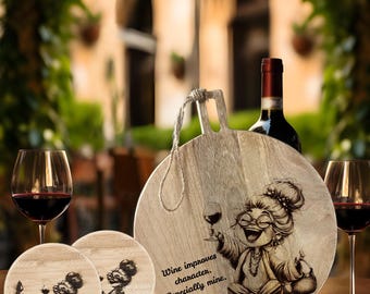 Funny Mom Wooden Cutting Board Home Decor Gift Engraved Kitchen Gift Set, Personalized Serving Decoration, Mom Grandma Charcuterie Wine Set