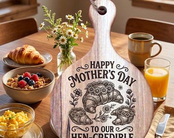 Croissant personalisierte Holz Servierbrett Set: Lustige Mama Oma gravierte Charcuterie Lustiges Geschenktablett, Wein Küche maßgeschneiderte Untersetzer