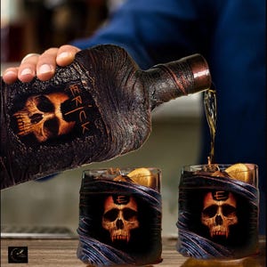 Skull Personalized Whiskey Glasses Set with Gift Box/Lava Design/Monogram Wooden Cutting Serving Board /Customized Liquor Gift Dad Husband