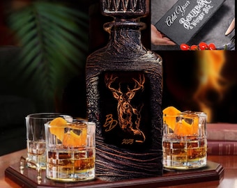 Personligt Deer Whiskey-karaffset: Anpassade bourbonglas, present till hembaren