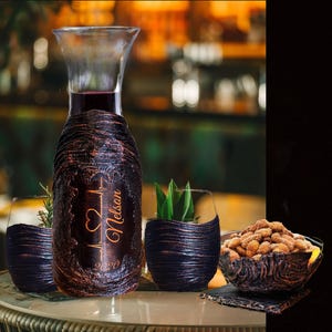 Wine Carafe Personalized Custom Image or Monogrammed Lava Decanter Set with Gift Box Glass Cutting Board/Home Bar Customized Monogram Liquor
