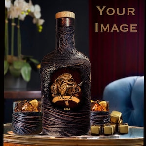 US Marinas Navy Personalized Whiskey Decanter Set with Gift Box Customized Serving Tray/US Army Scotch Glasses Home Bar/Unique Lava Design