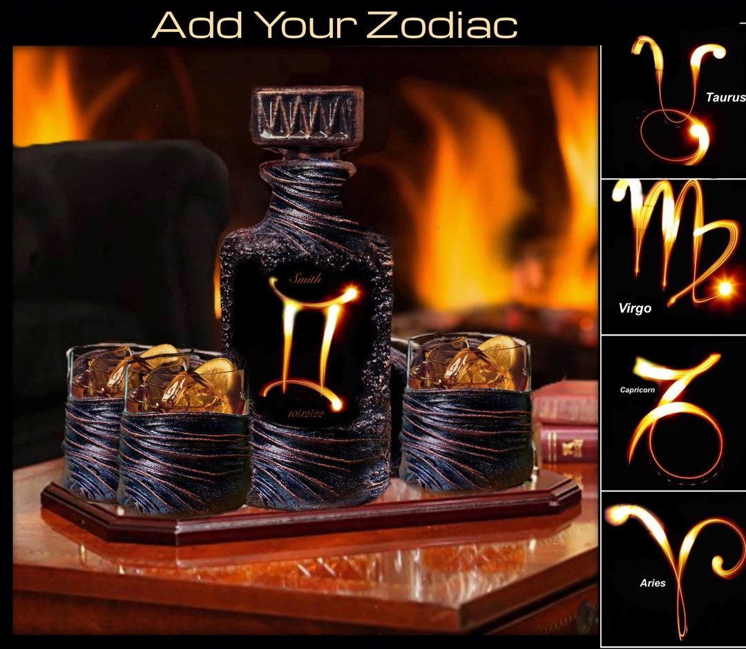 Zodiac Images Whiskey Decanter Set With Gift Boxpersonalized Etsy