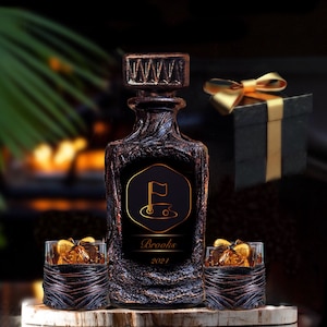 Personalized Golf Lover Whiskey Decanter Set with Gift Box/Customized Barware Gift Idea for Man/Bourbon Liquors Home Bar Unique Lava Design