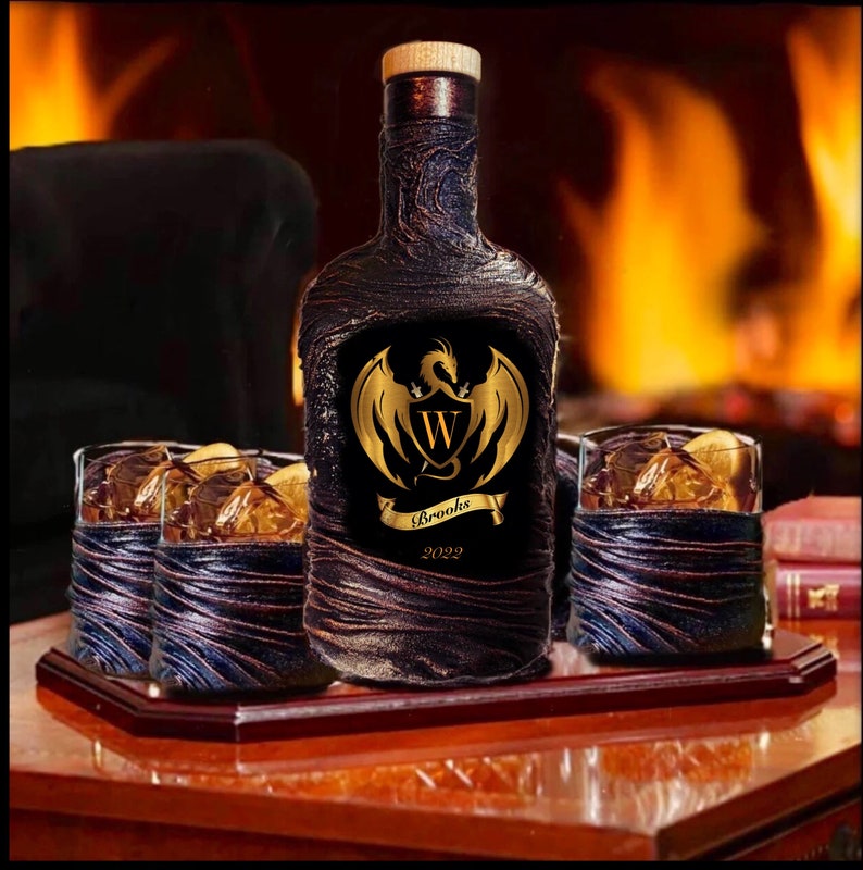 Personalized Dragon Whiskey Decanter Set With Gift Boxrock Etsy