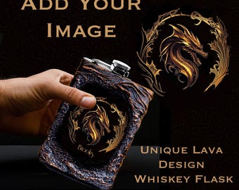 Ensemble de flasques à whisky personnalisées : dragon ou image personnalisée, motif lave