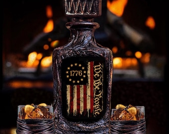 Personalized Whiskey Decanter Set: Patriotic Flag, Custom Home Bar Gift