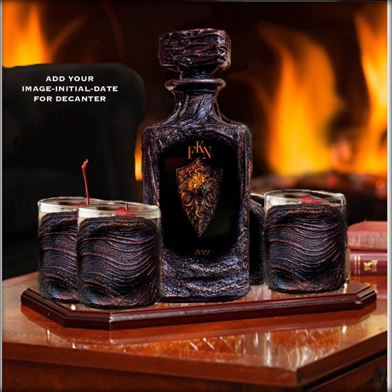 Tiger Personalized Whiskey Decanter Set With Gift Boxstone Etsy