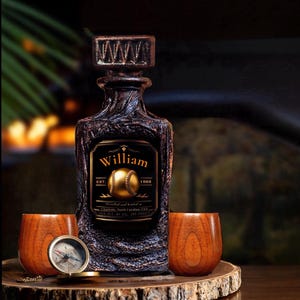 American Football Kundenspezifisches Whisky-Dekanter-Set, Holzgläser, Servierbrett, Geschenkbox-Fußballfan-Personalisierte Sport Barware Lava Design