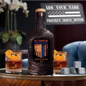 Police Officer Personalized Whiskey Decanter Set/Scotch Glasses Policemen/Unique Lava Design Bar Gift/Anniversary Husband-Customized Liquor