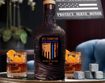 Personalized Police Officer Whiskey Decanter Set Box Gift, Customized Policemen Barware