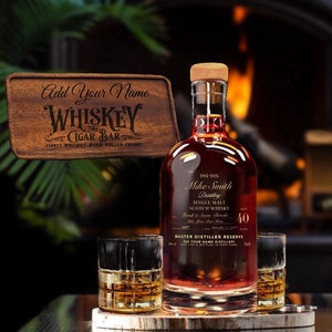 Diseño de etiqueta único personalizado grabado monograma whisky decantador conjunto billetera personalizada para hombres caja de regalo-regalo personalizado hogar bar-regalo hombres papá