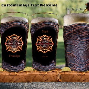Firefighter Beer Glasses Set with Gift Box-Wedding Gift for Groom-Firemen Beer Glasses Personalized Anniversary Beer Glasses Gift