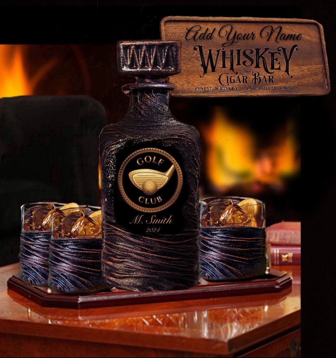 Ensemble personnalisé de carafes à whisky de golf : cadeau bourbon pour la fête des pères