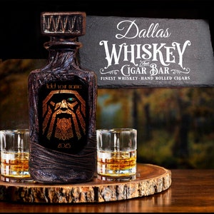 Personalized Viking Whiskey Decanter Set: Custom Home Bar Gift