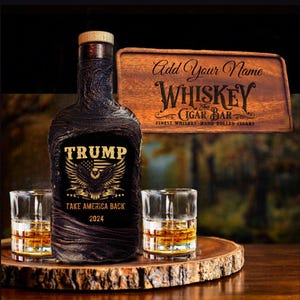 Trump Take America Back Whiskey Personalized Decanter Set Gift Box Cutting Board Presidential Campaign Whiskey Election 2024 Republican