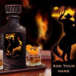 Cowboys Pferd Personalisierte Whisky-Dekanter-Set mit Geschenkbox-Country Western Custom Geschenk für Männer Boss Ehemann Papa Bar-Einzigartiges Lava-Design