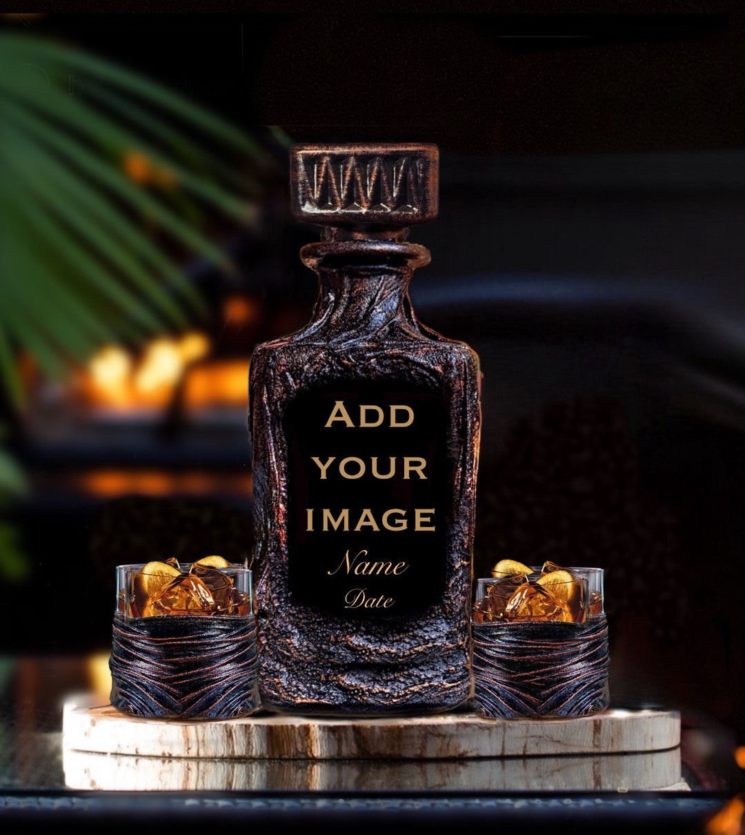 Personalized Whiskey Decanter Set, Custom Image Liquor Gift, Man Cave ...