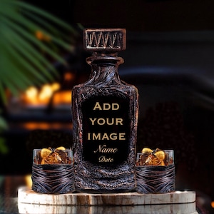 Personalized Fathers Day Gift Whiskey Decanter set with Gift Box/Custom Image, Logo/Unique Home Bar Man Cave /Customized Liquor Gift Dad Men