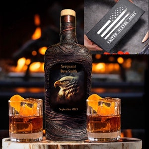 US Army Personalized Monogram Whiskey Decanter Set with Gift Box~Rock Glasses/Custom Gift Home Bar/Customized Liquor Gift Dad Men Idea