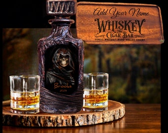 Ensemble de carafes à whisky Skull personnalisées : cadeau d&#39;articles de bar à alcools personnalisés