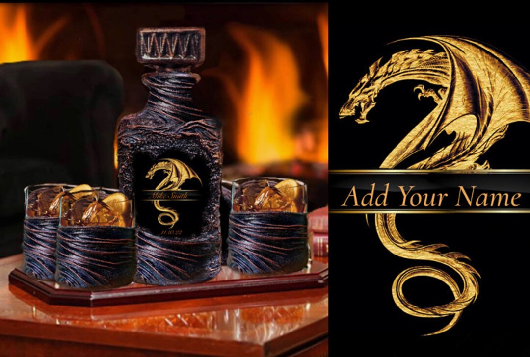 Personalized Dragon Whiskey Decanter Setcustom Monogram Etsy