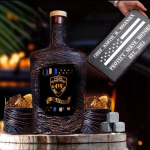 Personalized Police Officer Whiskey Decanter Set: Lava Design Bar Gift