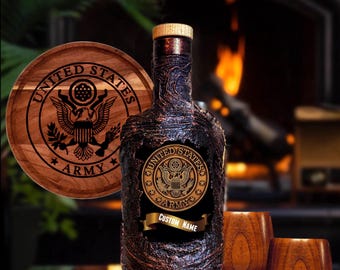 Decantador de whisky del ejército de EE. UU. personalizado: regalo grabado para veteranos
