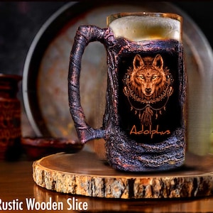 Hunting Wolf Personalized Beer Mug & Funny Apron for Man/Gift Ideas for Beers Lovers with Gift Box/Customized Hunters Home Bar/Unique Design