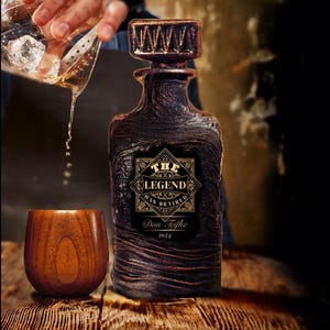 Retirement Whiskey Decanter Personalized Set Wood Glasses with Gift Box/Lava Design Bourbon Home Bar/Customized Monogram Liquor Gift Men