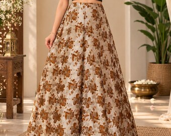 Upto 42 inch waist size Pure Banarasi Silk brocade skirt For Women